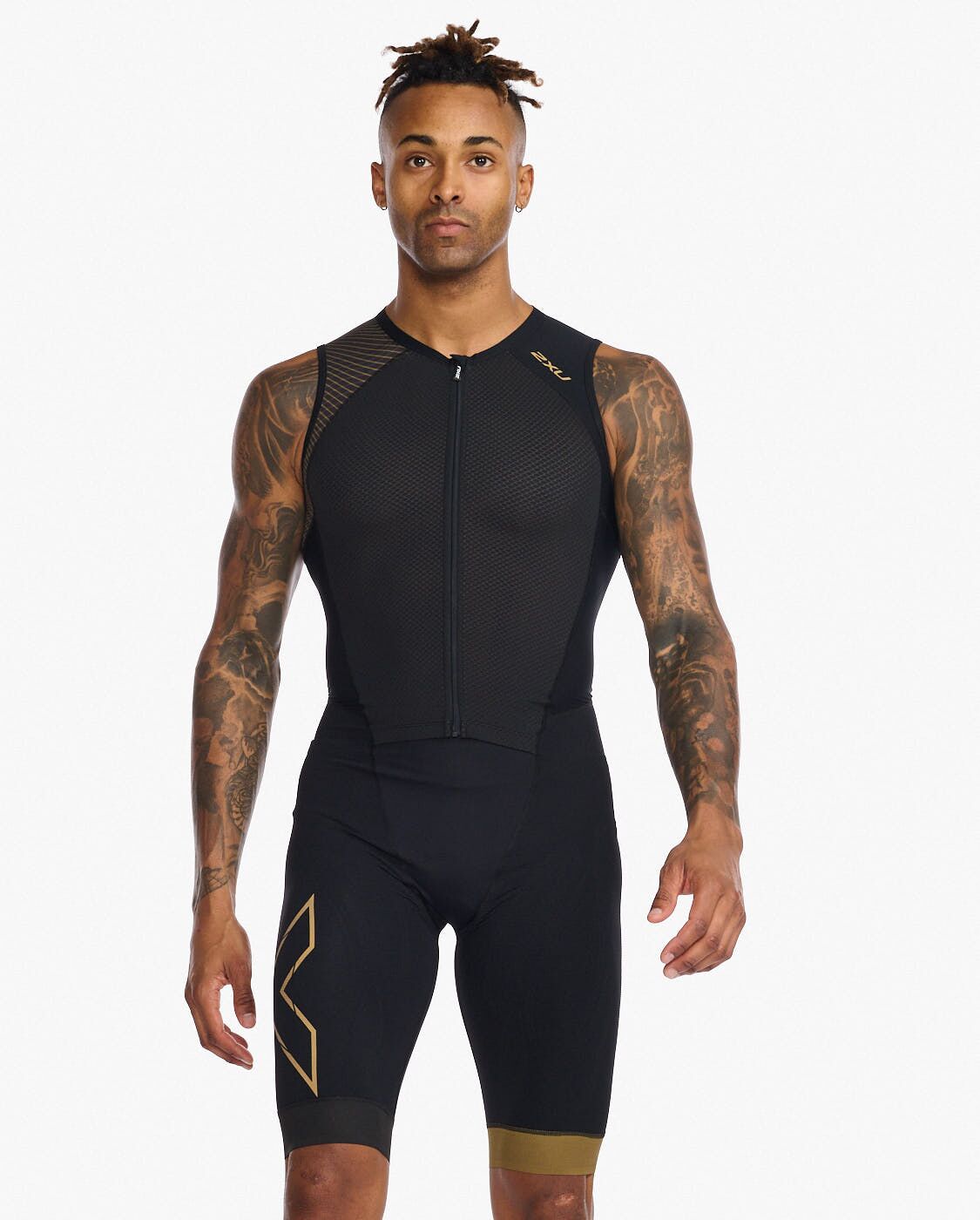 ■ 公式 ■ 2XU/ツータイムズユー トライアスロンスーツ MT6660d-BLK-GLD Light Speed Front Zip  Trisuit - Black/Gold [メンズ]