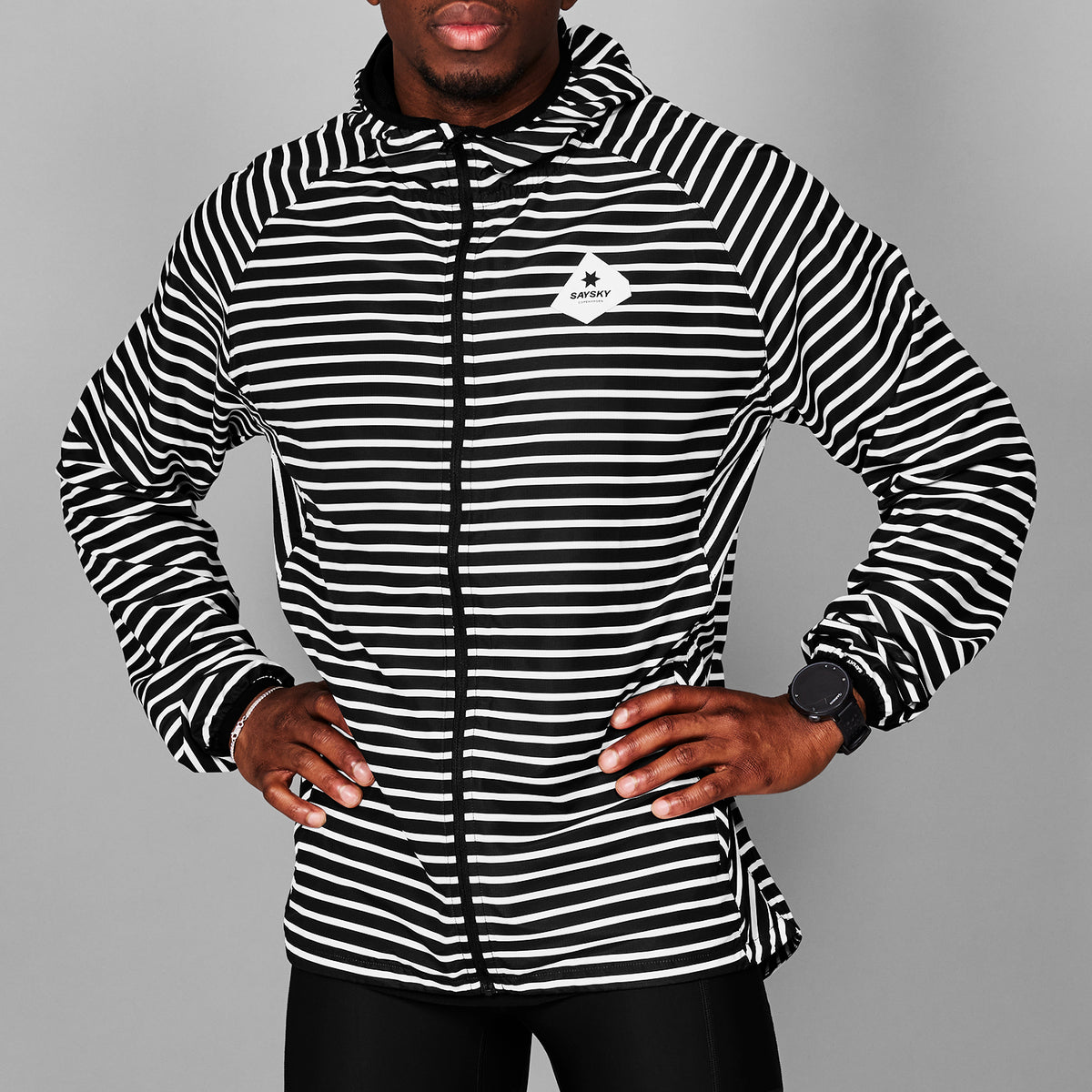 ランニングジャケット LMRJA03c003 Pace Jacket - Black/White Stripe [メンズ]