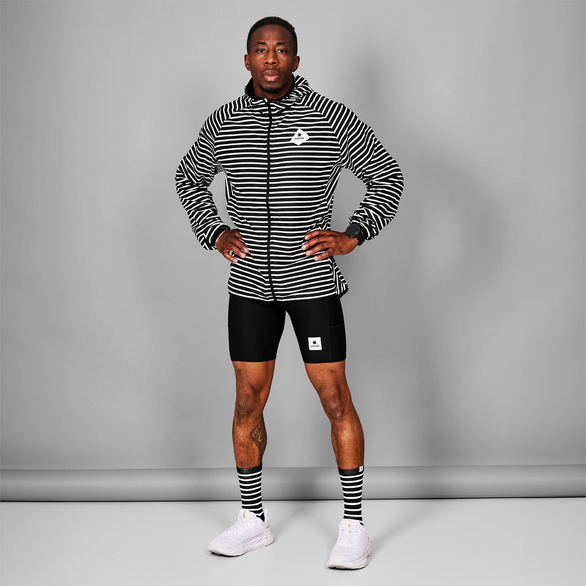 ランニングジャケット LMRJA03c003 Pace Jacket - Black/White Stripe [メンズ]