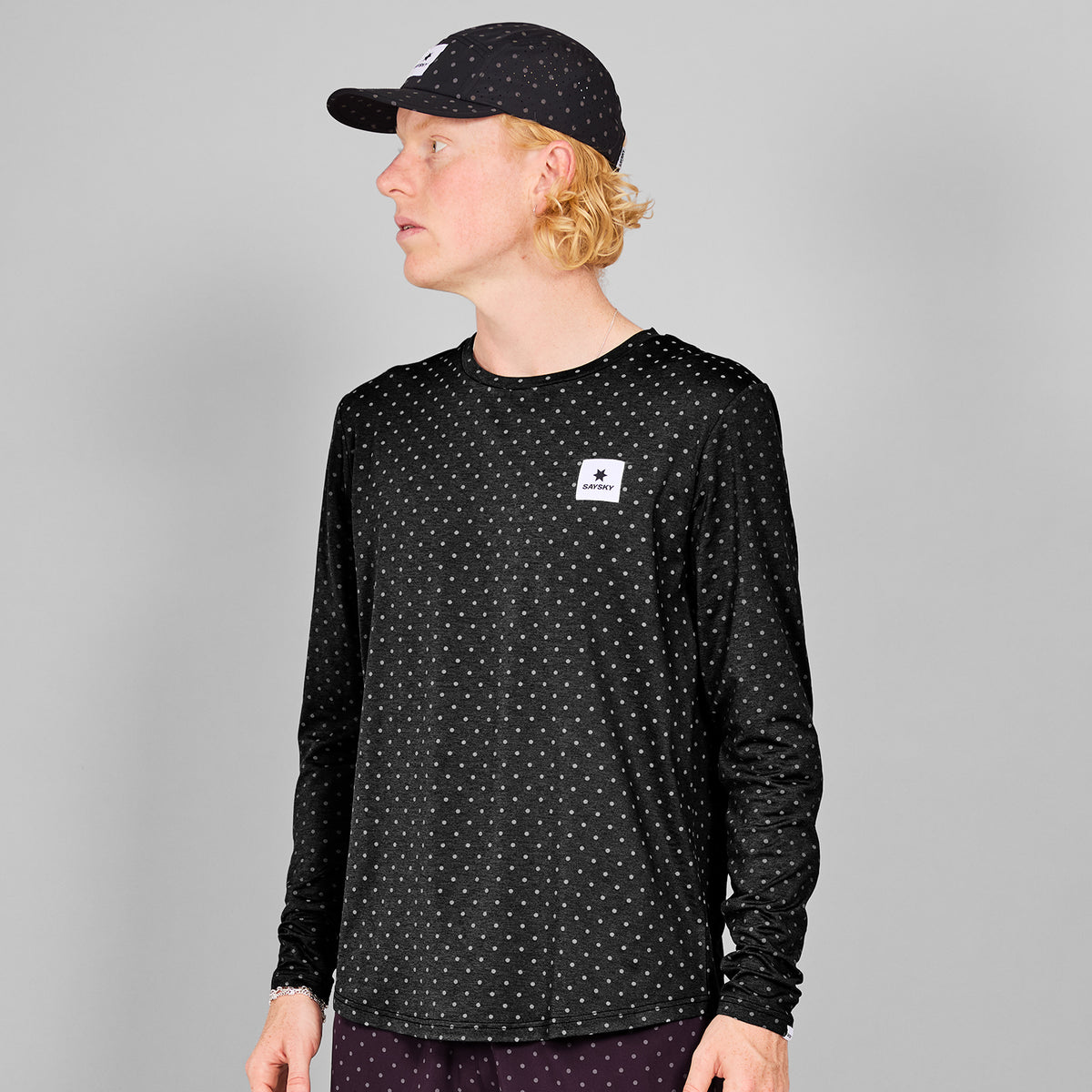 ランニングTシャツ（ロングスリーブ） MMRLS02c1018 Reflective Polka Pace Long Sleeve - Black Reflective Polka Aop [メンズ]