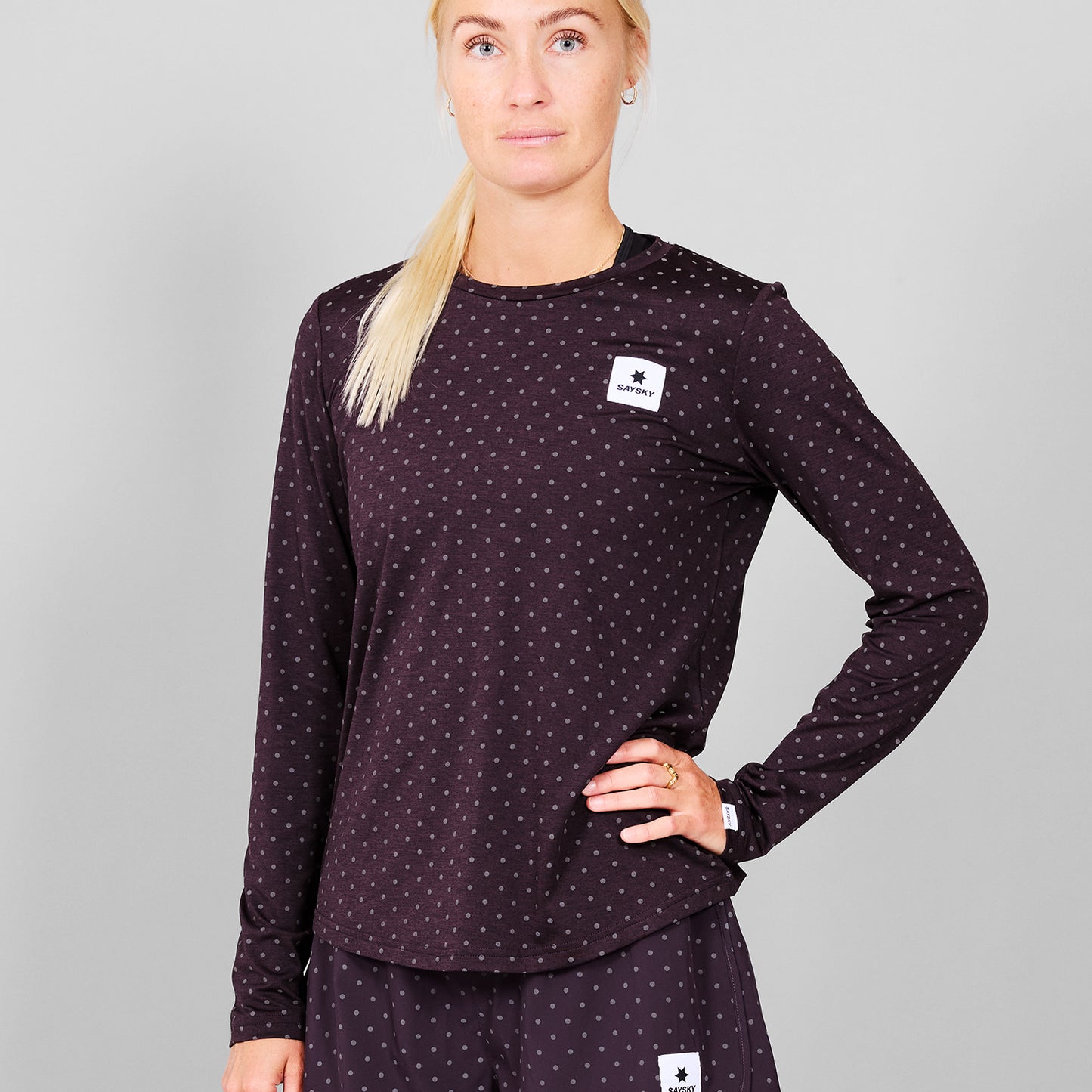 ランニングTシャツ（ロングスリーブ） MWRLS01c1022 Wmns Reflective Polka Pace Long Sleeve - Purple [レディーズ]