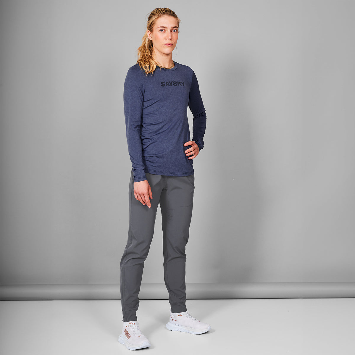 ランニングTシャツ（ロングスリーブ） MWRLS20c2007 Wmns Logo Pace Long Sleeve - Blue Melange [レディーズ]