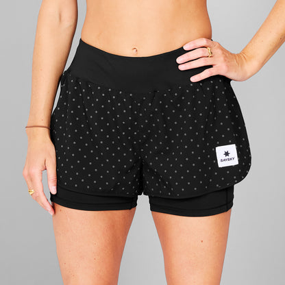 ランニングショーツ MWRSH01c1018 Wmns Reflective Polka Pace 2-in-1 Shorts 3inch - Black Aop [レディーズ]