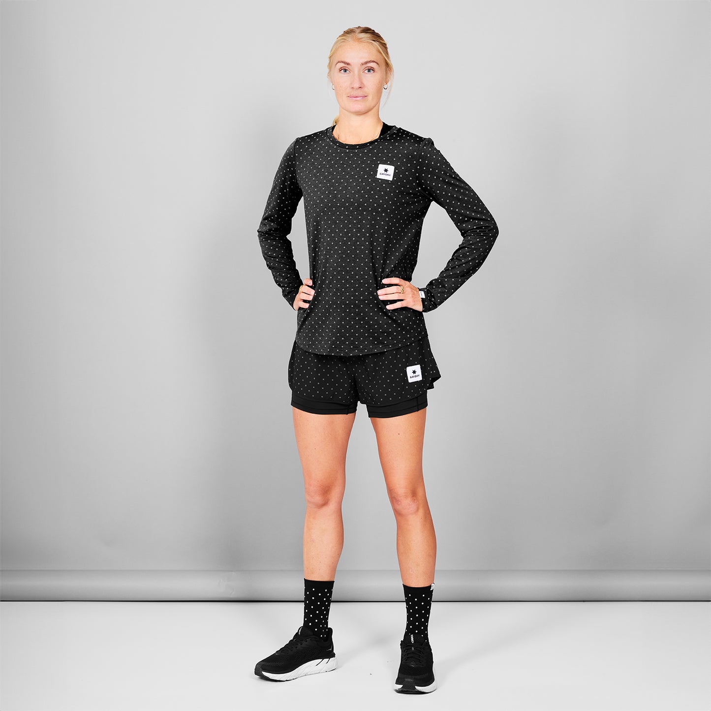 ランニングショーツ MWRSH01c1018 Wmns Reflective Polka Pace 2-in-1 Shorts 3inch - Black Aop [レディーズ]