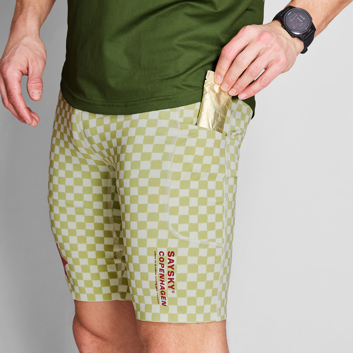 ショートタイツ NMRST31c1034 Checker Combat+ Short Tights 9inch - Green Checker Aop [メンズ]