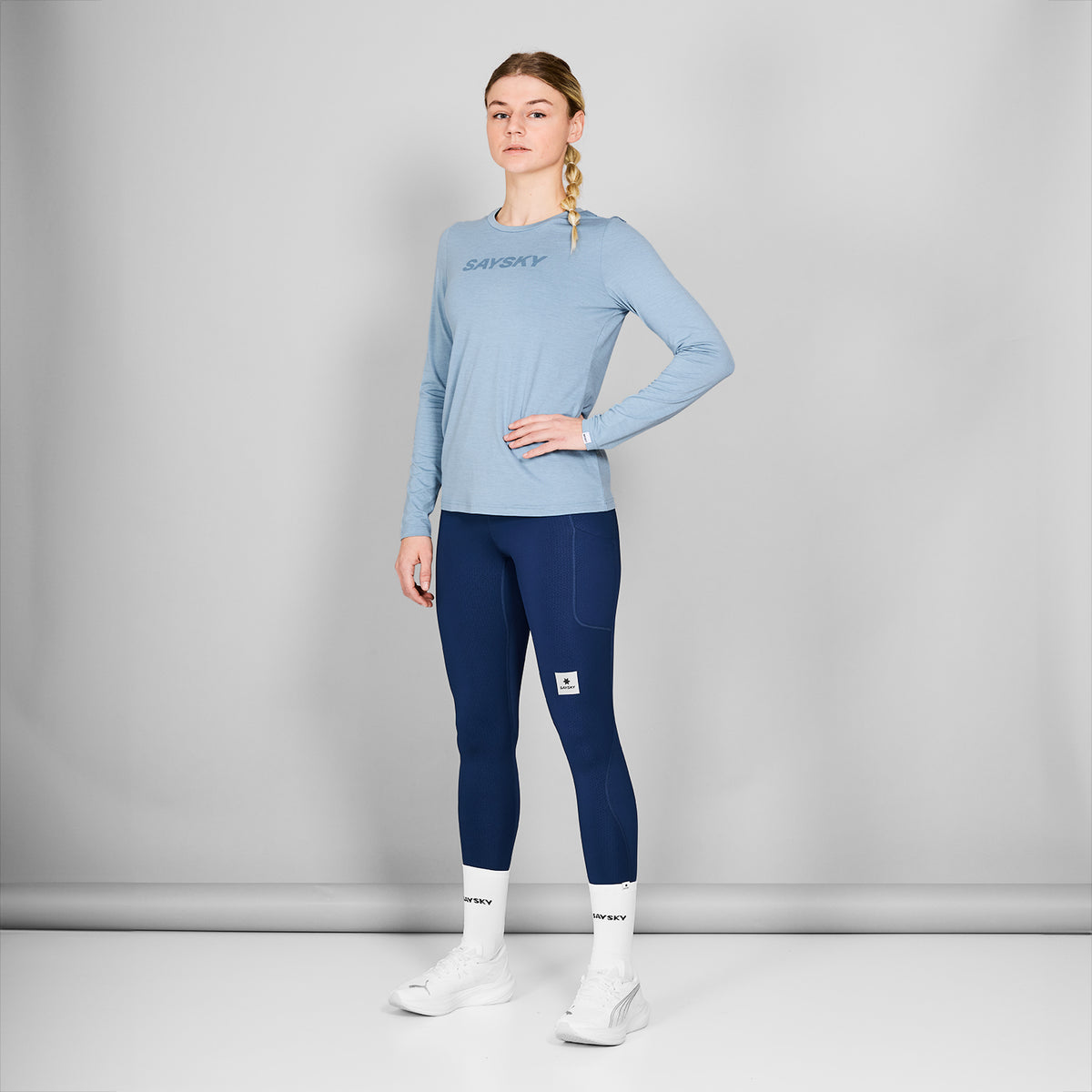 ランニングTシャツ（ロングスリーブ） NWRLS20c2010 Wmns Logo Pace Long Sleeve - Blue Melange [レディーズ]