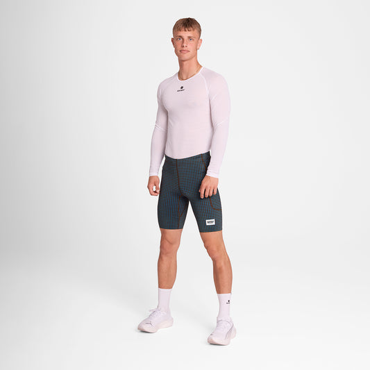 ランニングタイツ OMRST31c1047 Houndstooth Combat+ Short Tights 9inch - Blue Houndstooth Aop [メンズ]