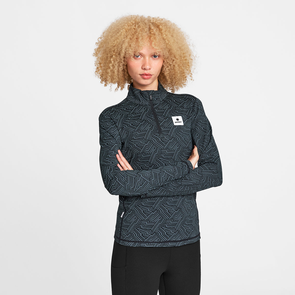 ランニングTシャツ（ロングスリーブ） OWRLS21c1050 Wmns Reflective Pace 1/2 Zip Long Sleeve - Black Aop [レディーズ]