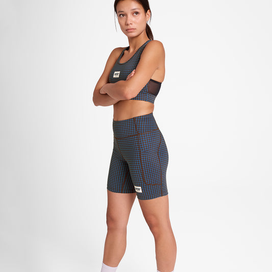 ランニングタイツ OWRST30c1047 W Houndstooth Combat+ Short Tights 7inch - Blue Houndstooth Aop [レディーズ]