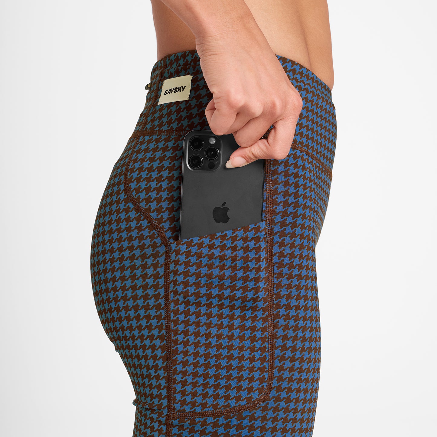 ランニングタイツ OWRST30c1047 W Houndstooth Combat+ Short Tights 7inch - Blue Houndstooth Aop [レディーズ]