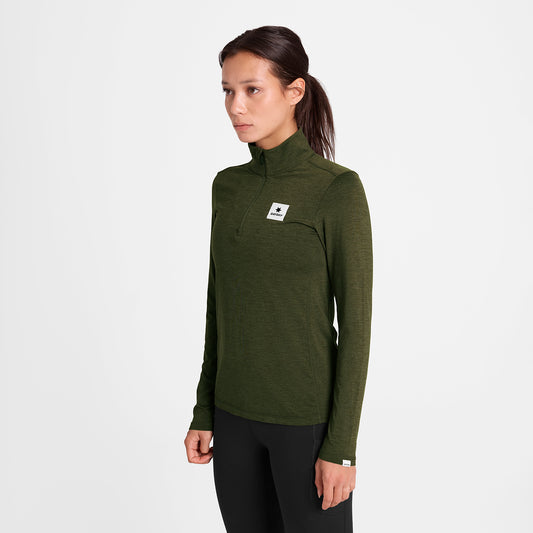 ランニングTシャツ（ロングスリーブ） SW20002c3001 Wmns Pace 1/2 Zip Long Sleeve - Green [レディーズ]