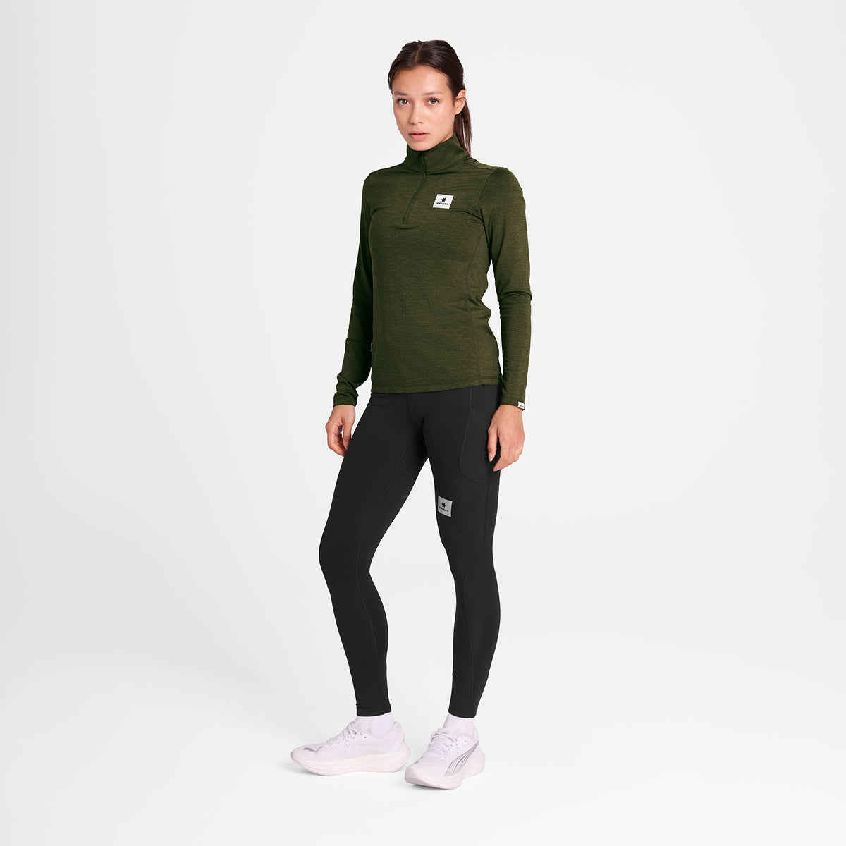 ランニングTシャツ（ロングスリーブ） SW20002c3001 Wmns Pace 1/2 Zip Long Sleeve - Green [レディーズ]