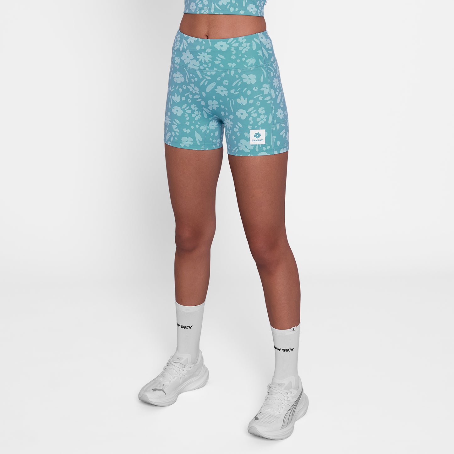 ランニングタイツ SW55009c1066 W Flower Combat+ Short Tights 4inch - Lightblueflower [レディーズ]