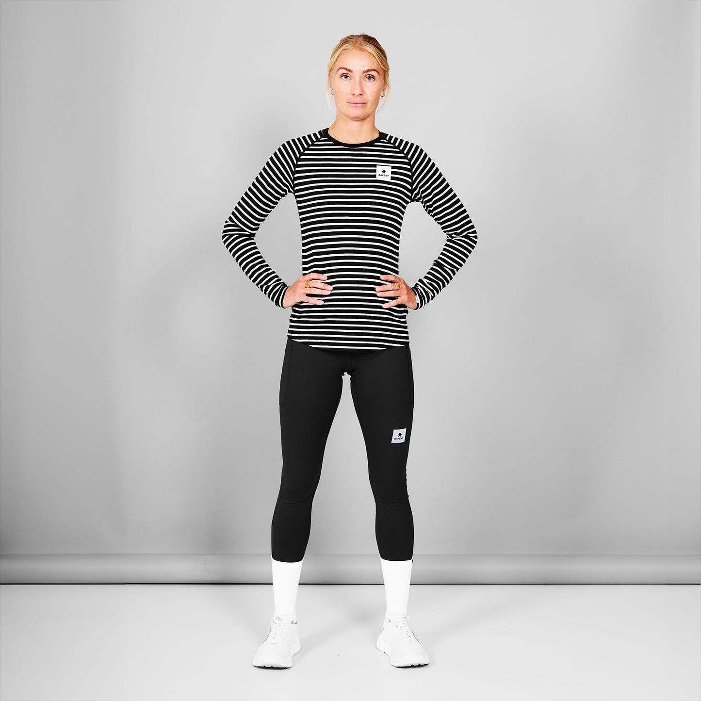 ランニングTシャツ（ロングスリーブ） XWRLS40c002 Wmns Merino 165 Long Sleeve - Black/White Stripes [レディーズ]