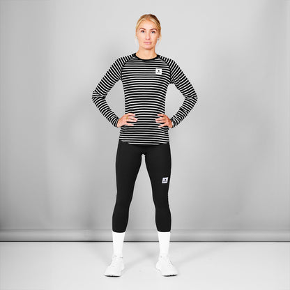 ランニングTシャツ（ロングスリーブ） XWRLS40c002 Wmns Merino 165 Long Sleeve - Black/White Stripes [レディーズ]